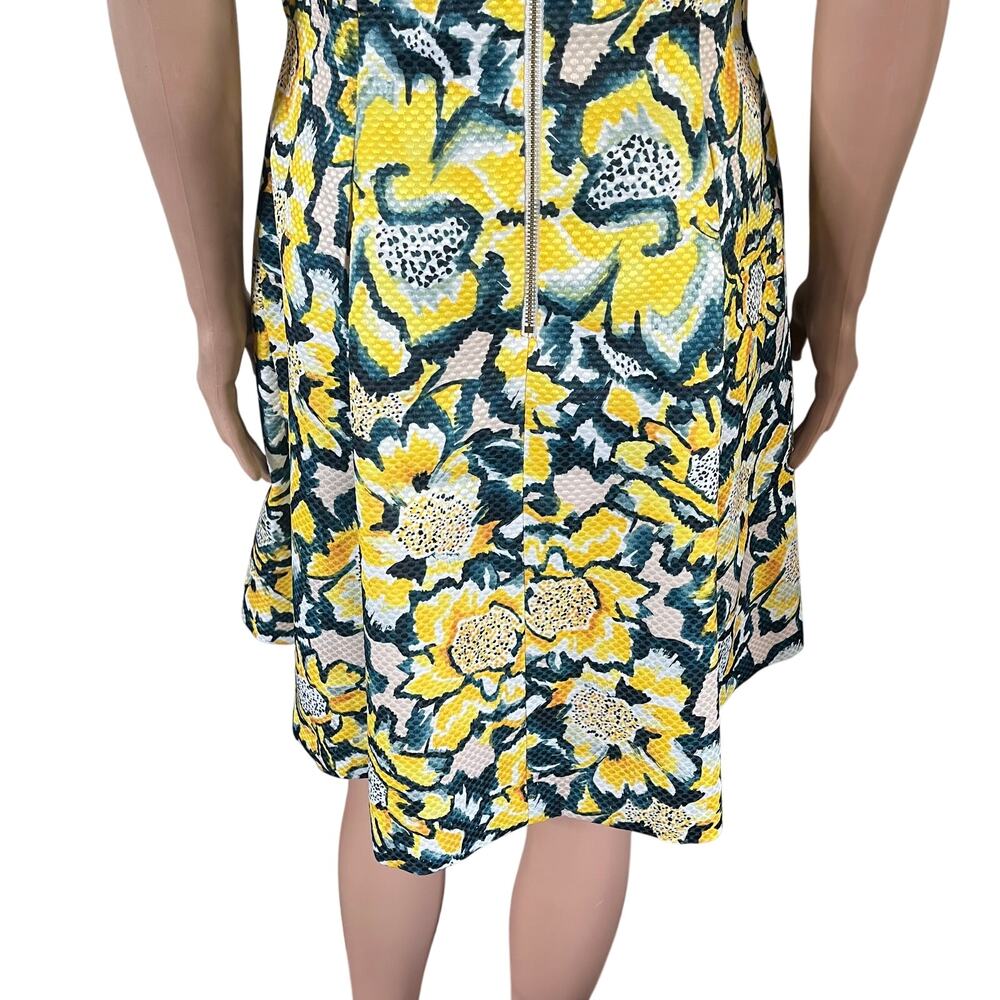 H&M Women’s Floral Dress Size 12 Yellow Green Sleeveless Fit Flare Back Cutout - Picture 7 of 8